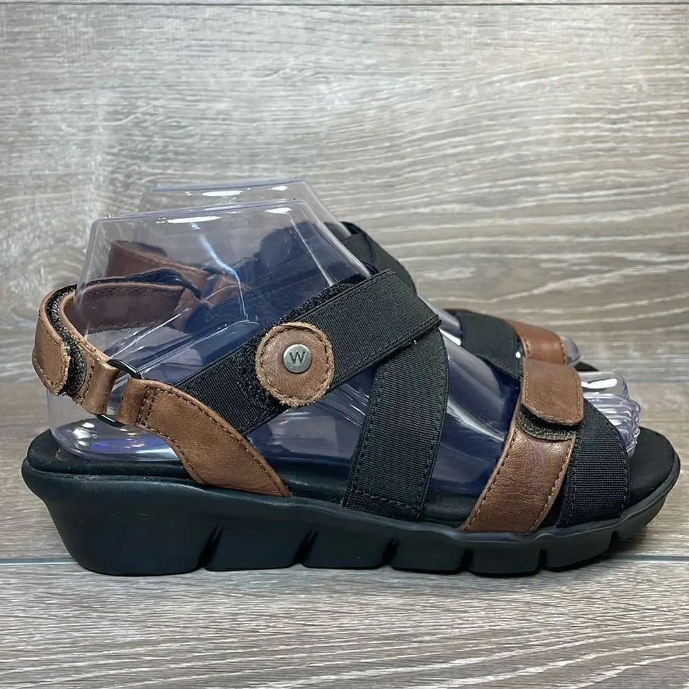 Wolky Electra 0667 Women’s Sz 6.5-7/EU 37 Brown Leather Black Strappy Sandals